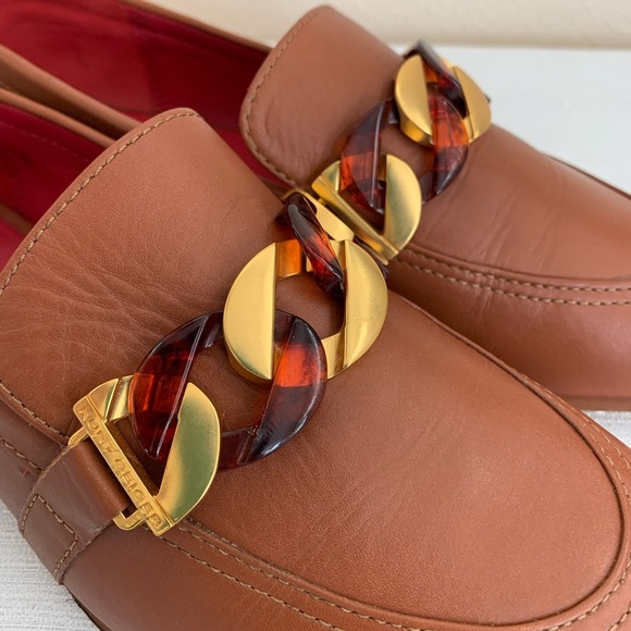 New Kurt Geiger London Kiara Camel Leather Gold Chain Loafers Woman’s EU38 US7 - Picture 4 of 11